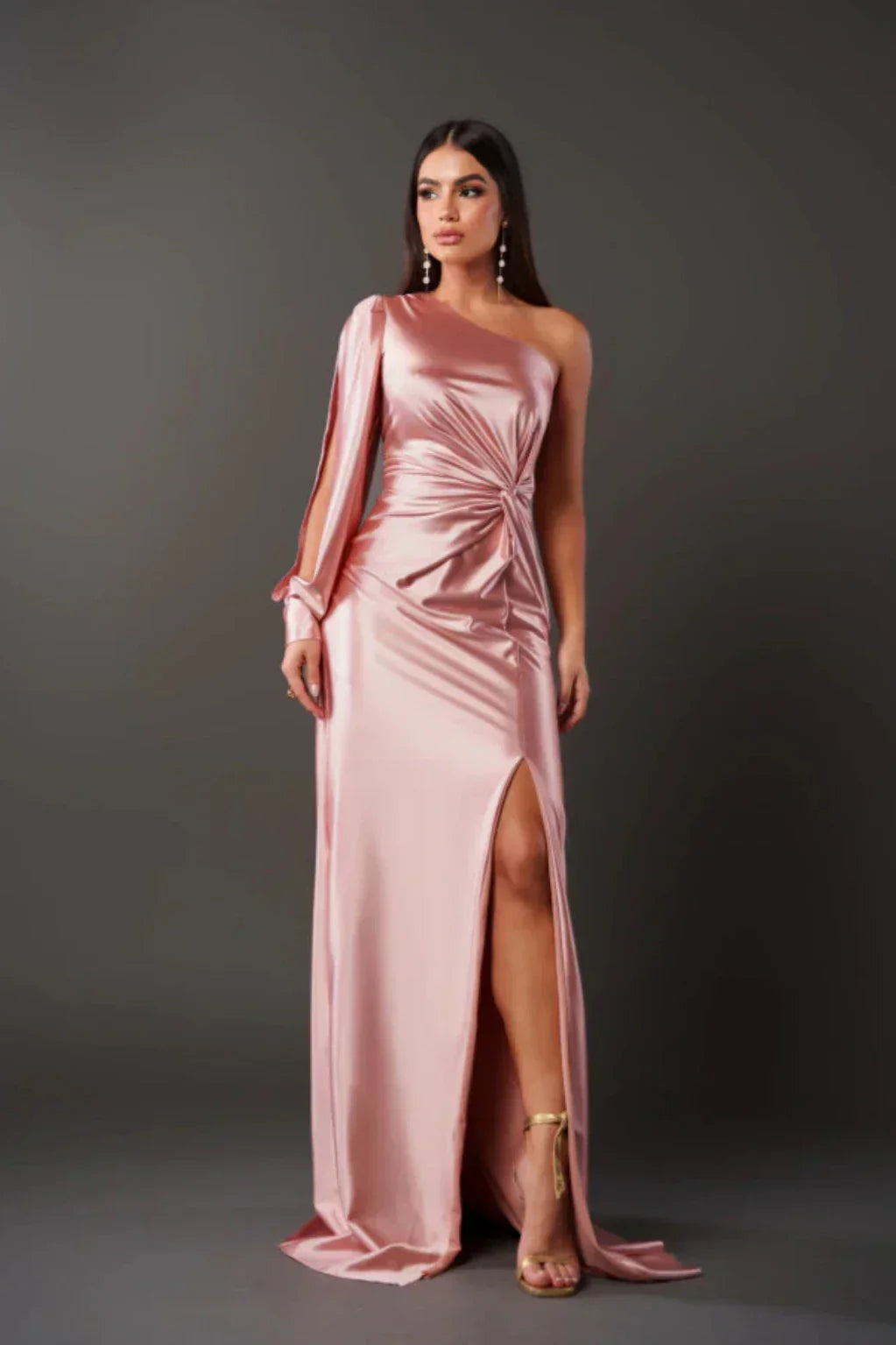 Women’s One Shoulder Satin Maxi Dress Elegant Evening Gown