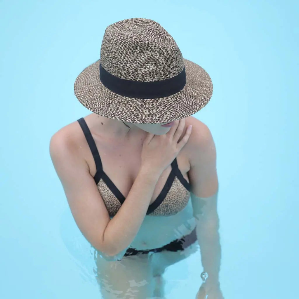 Women’s Woven Fedora Sun Hat Ribbon Band Detail