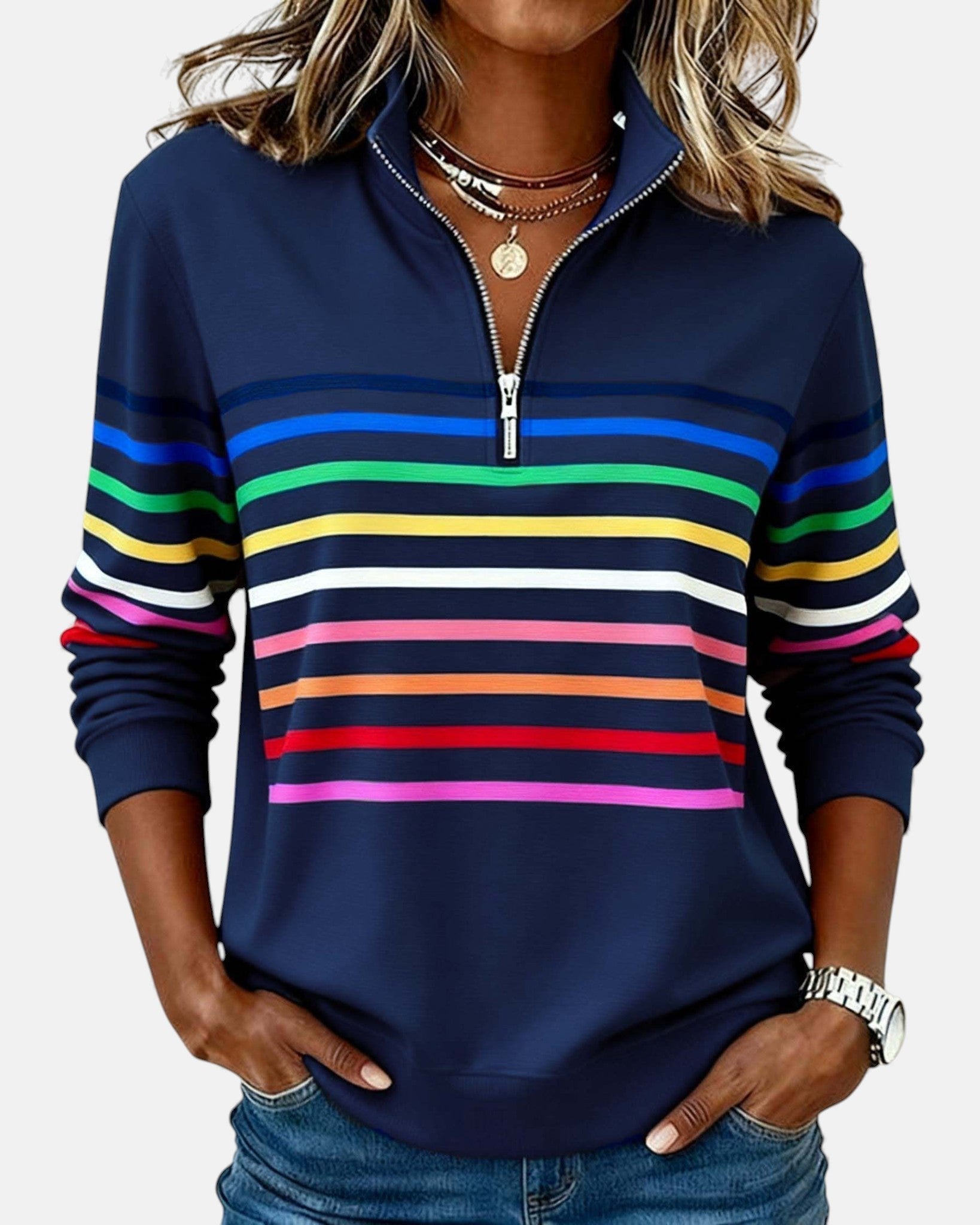 Women’s Zip-Neck Sweatshirt – High-Collar Casual Top for Autumn and Winter