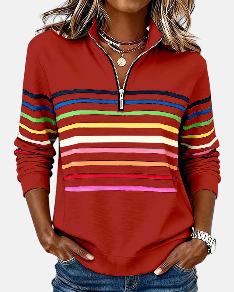 Women’s Zip-Neck Sweatshirt – High-Collar Casual Top for Autumn and Winter