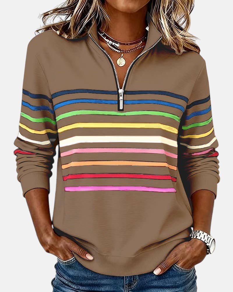 Women’s Zip-Neck Sweatshirt – High-Collar Casual Top for Autumn and Winter