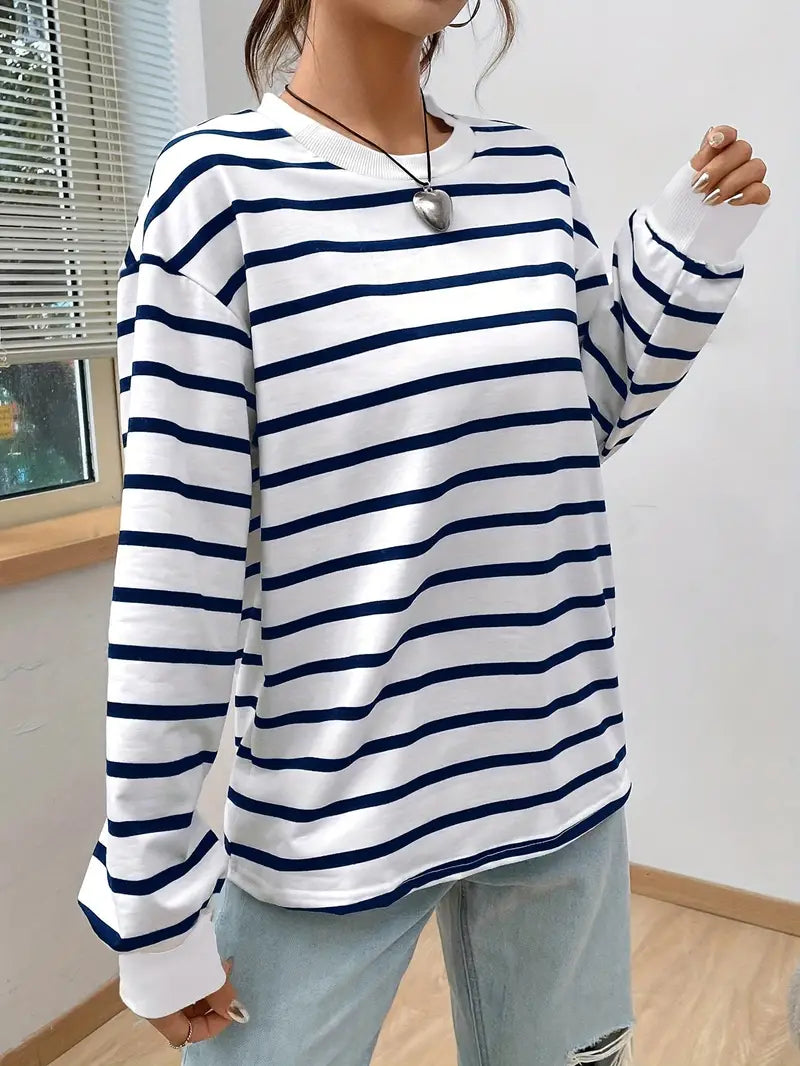Sweat-shirt imprimé décontracté pour femme – col rond, couche casual pour l’automne et l’hiver