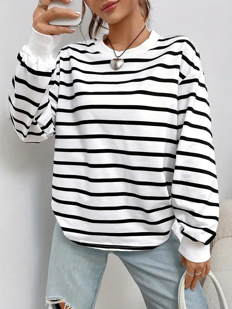 Sweat-shirt imprimé décontracté pour femme – col rond, couche casual pour l’automne et l’hiver