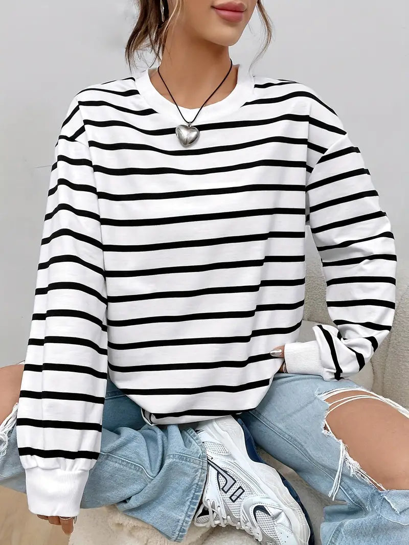 Sweat-shirt imprimé décontracté pour femme – col rond, couche casual pour l’automne et l’hiver