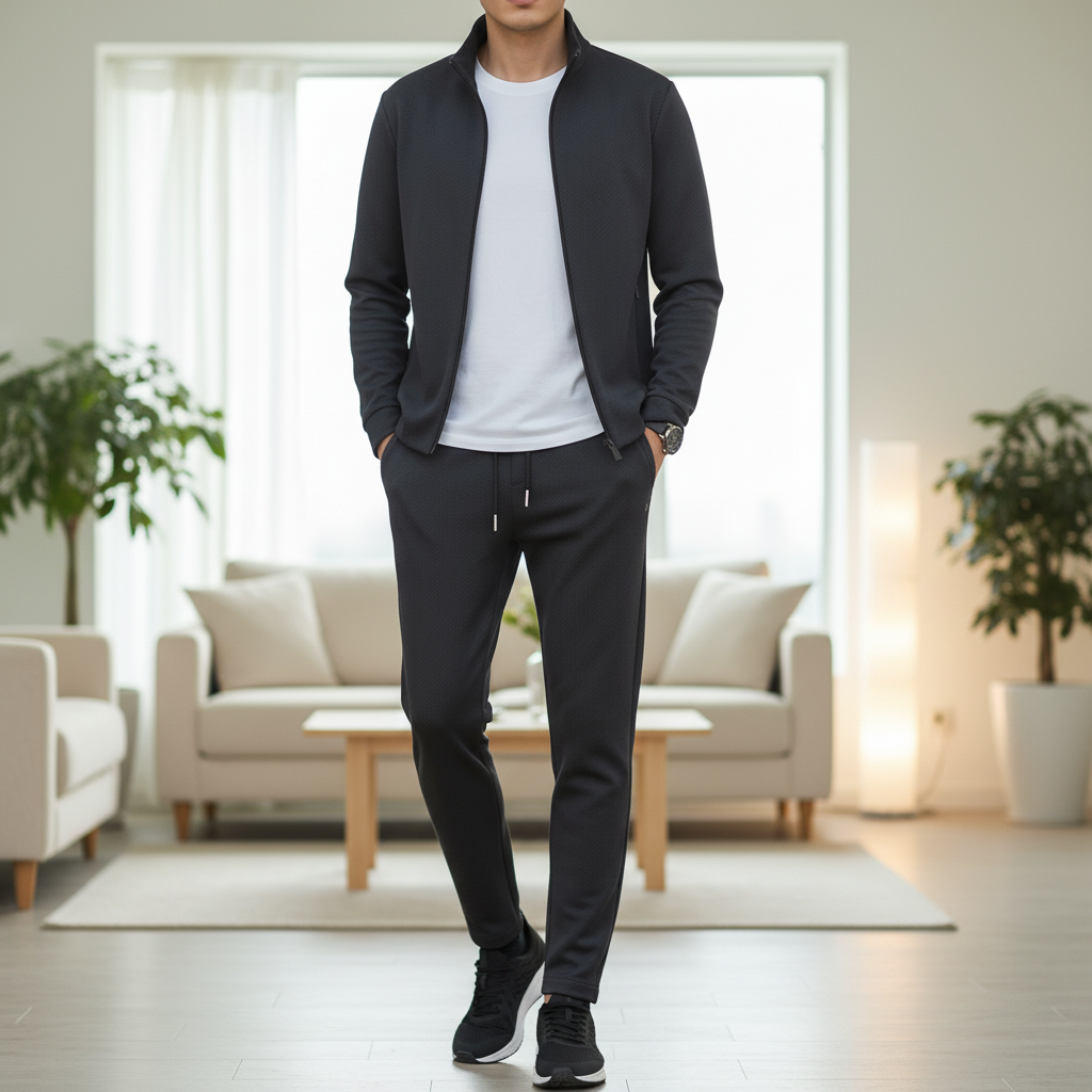 Men’s Lycra Tracksuit Set – Stretch Zip Jacket and Trousers for Year-Round Wear