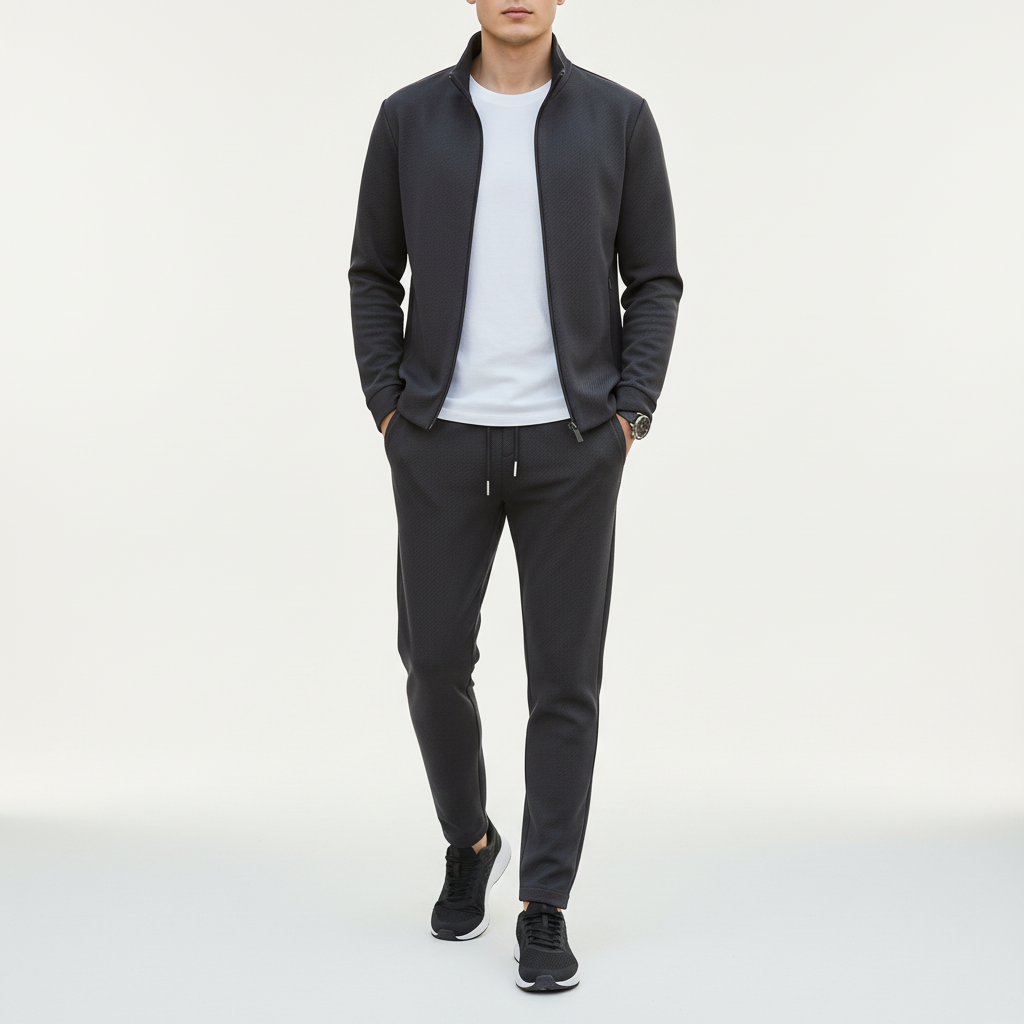 Men’s Lycra Tracksuit Set – Stretch Zip Jacket and Trousers for Year-Round Wear
