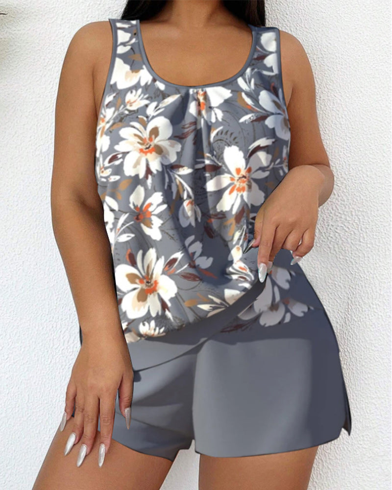 Women’s Tankini Set Printed Top with Swim Shorts