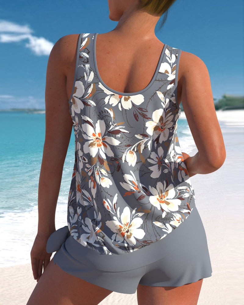 Women’s Tankini Set Printed Top with Swim Shorts