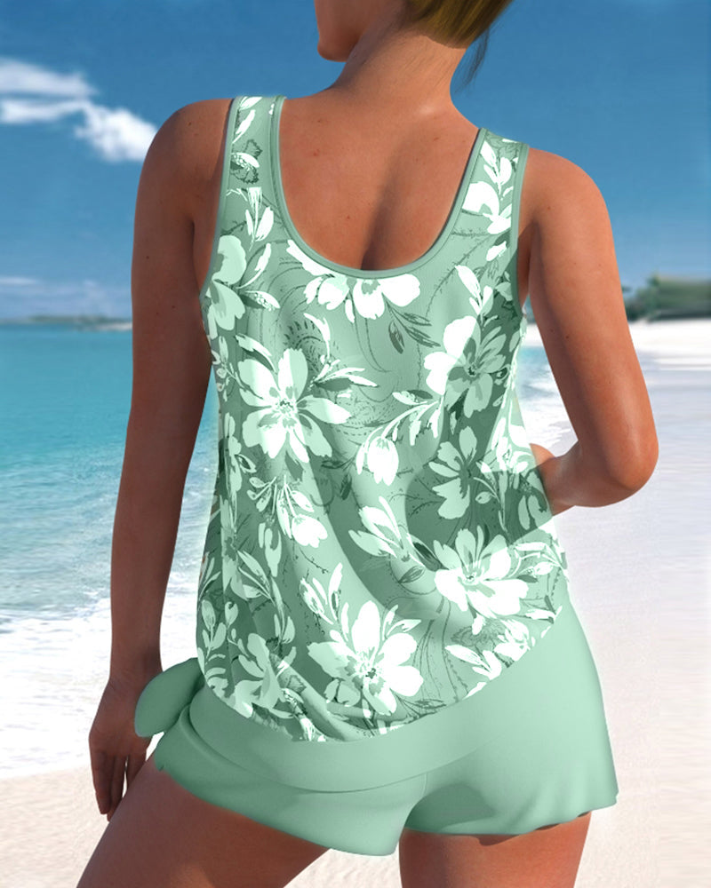 Women’s Tankini Set Printed Top with Swim Shorts