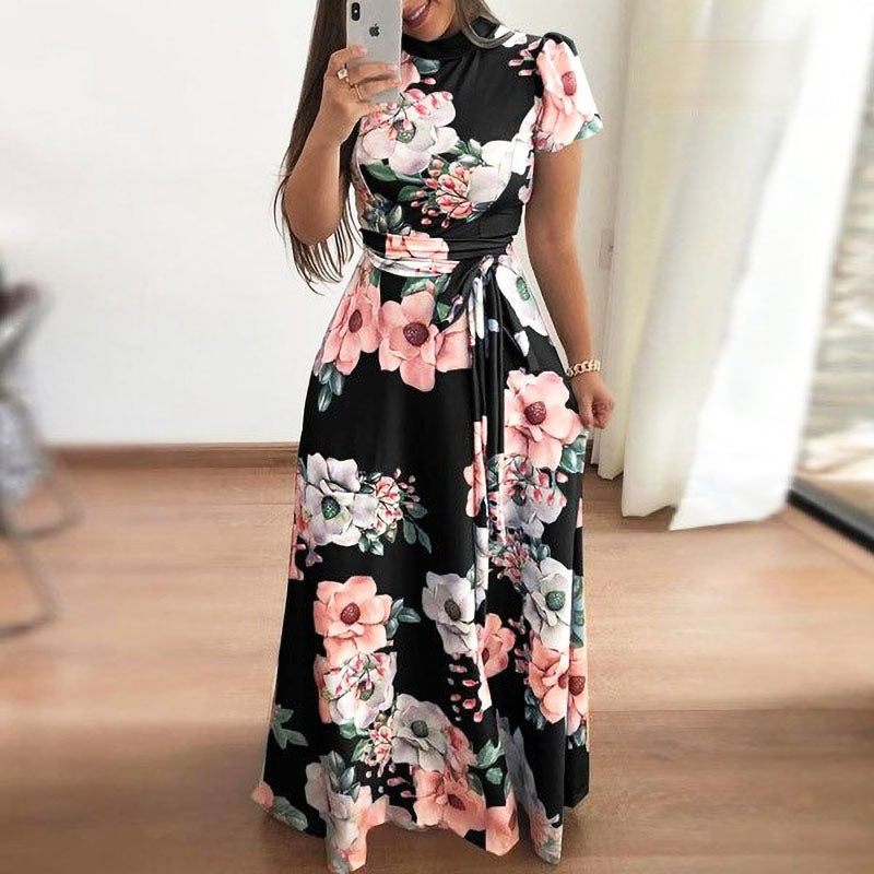 Robe maxi imprimée pour femme – Robe d'été fluide pour occasions avec taille marquée