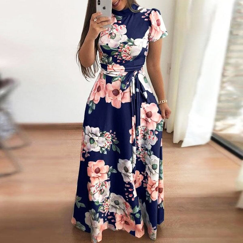 Robe maxi imprimée pour femme – Robe d'été fluide pour occasions avec taille marquée