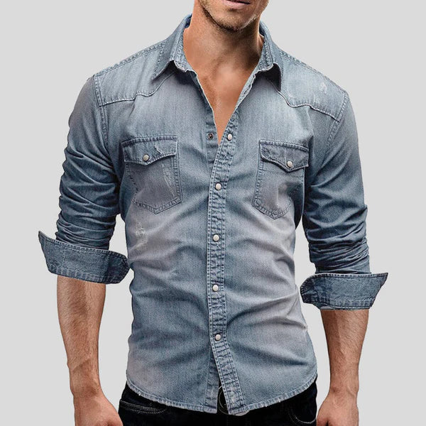 Men’s Denim Shirt – Slim Fit Long Sleeve Stylish Casual Classic Button Up Overshirt