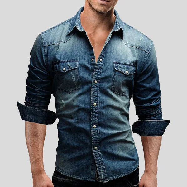 Men’s Denim Shirt – Slim Fit Long Sleeve Stylish Casual Classic Button Up Overshirt