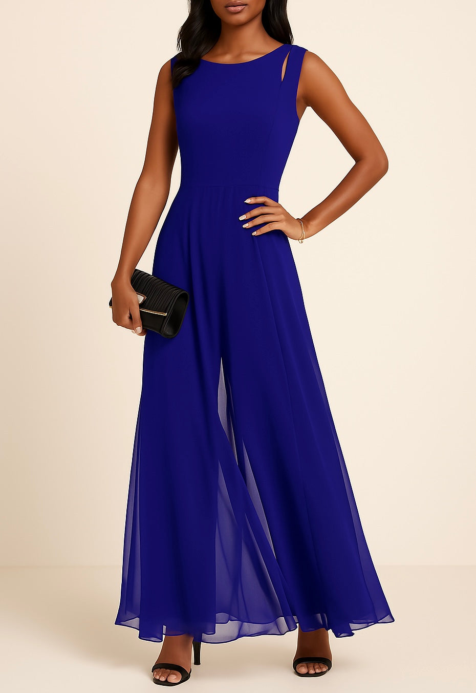 Women's Minimalist Sleeveless Wide Leg Jumpsuit Elegant Flowing Desig