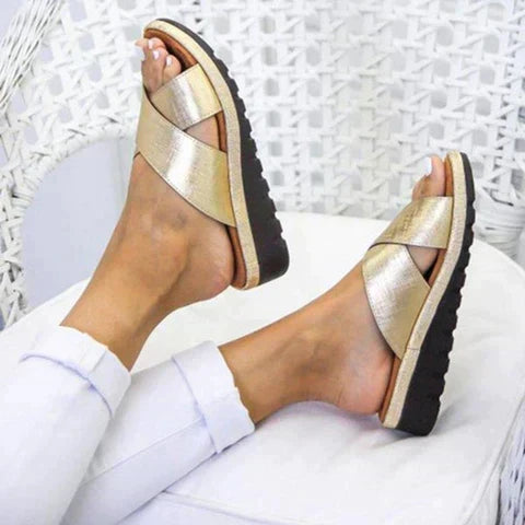 Women’s Platform Slide Sandals – Cross Strap Summer Footwear for Everyday Comfort