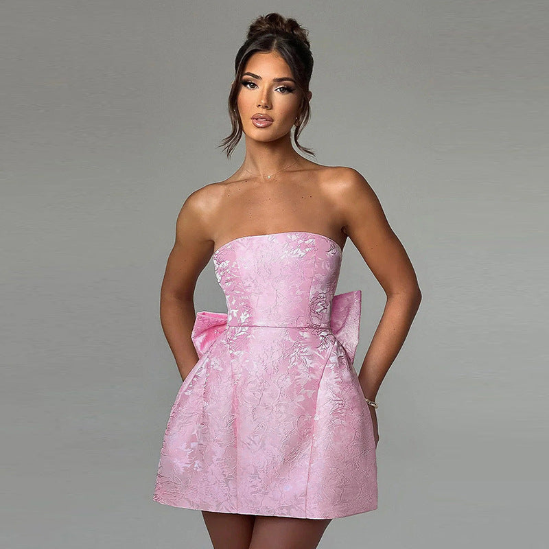 Women’s Strapless Mini Dress with Sculpted Bow Detail