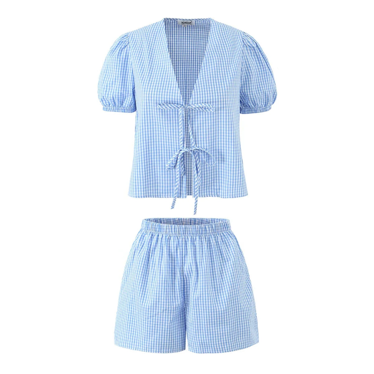 Completo coordinato donna con stampa, pantaloncini con fiocco frontale