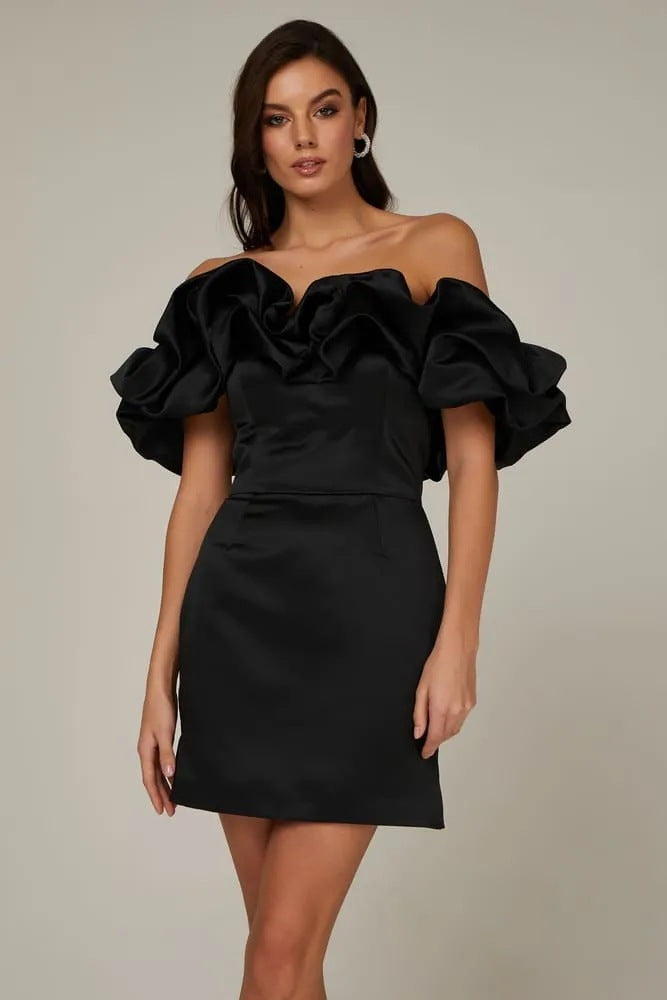 Women’s Off Shoulder Mini Dress Statement Ruffle Bodice