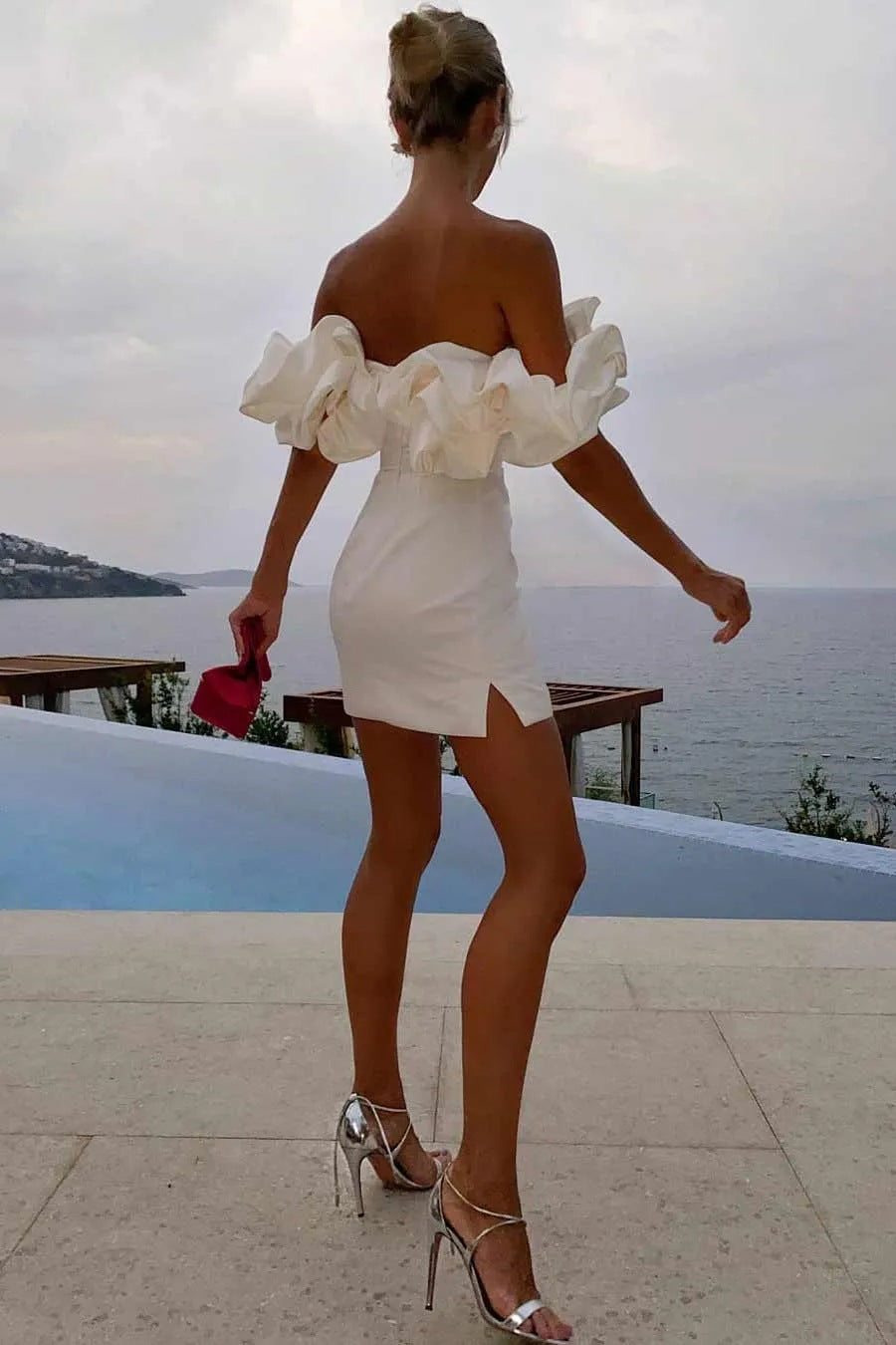 Women’s Off Shoulder Mini Dress Statement Ruffle Bodice
