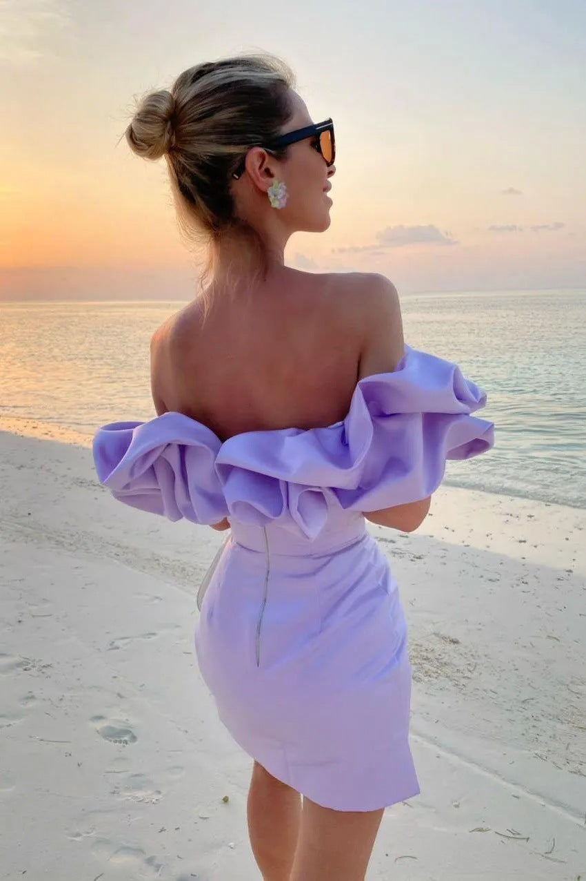 Women’s Off Shoulder Mini Dress Statement Ruffle Bodice