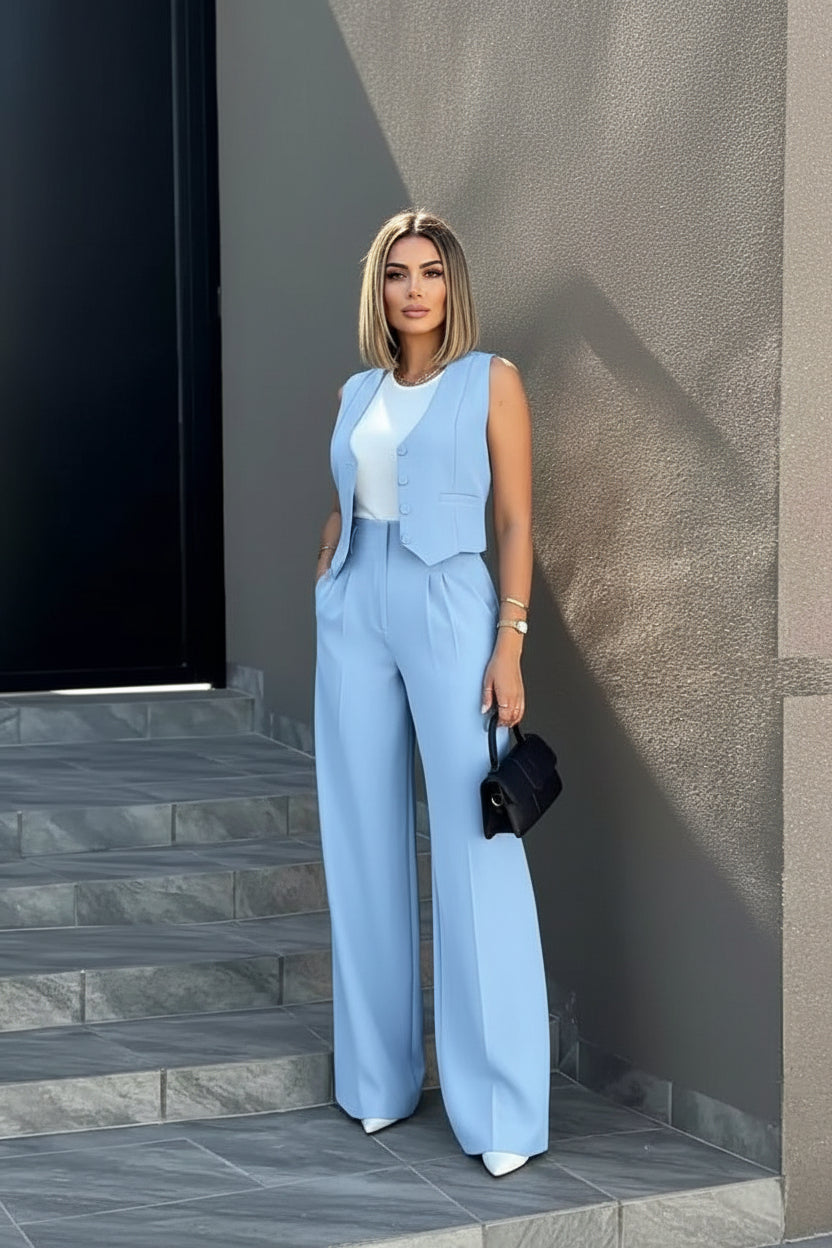 Women’s Tailored Gilet Set with Wide Leg Trousers