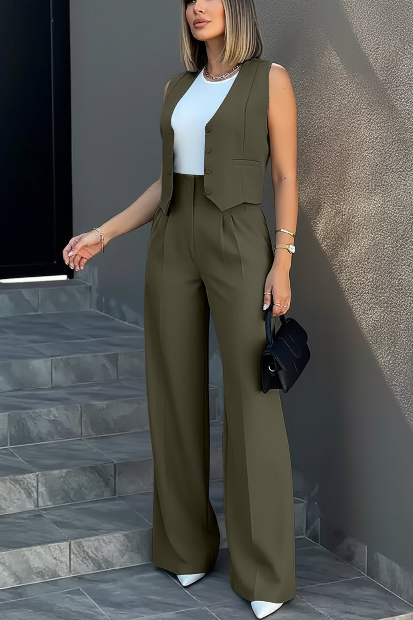 Women’s Tailored Gilet Set with Wide Leg Trousers
