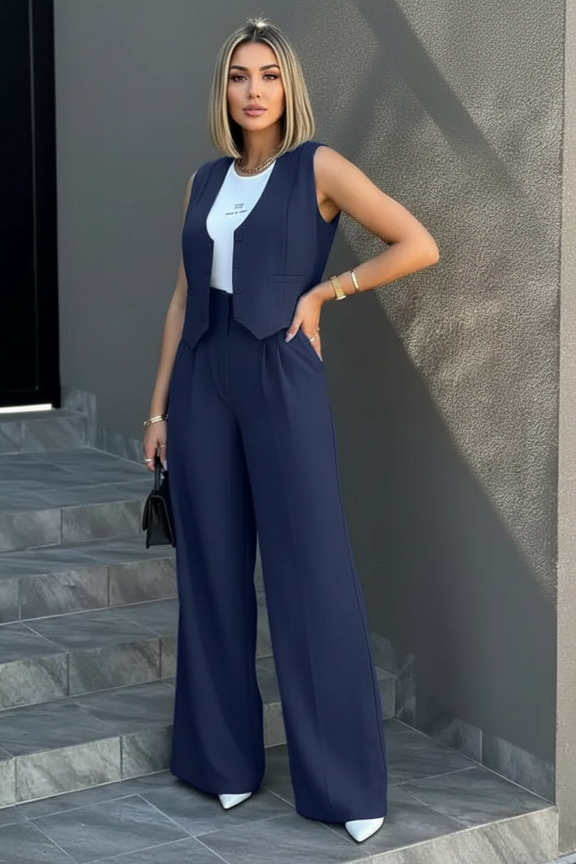 Women’s Tailored Gilet Set with Wide Leg Trousers