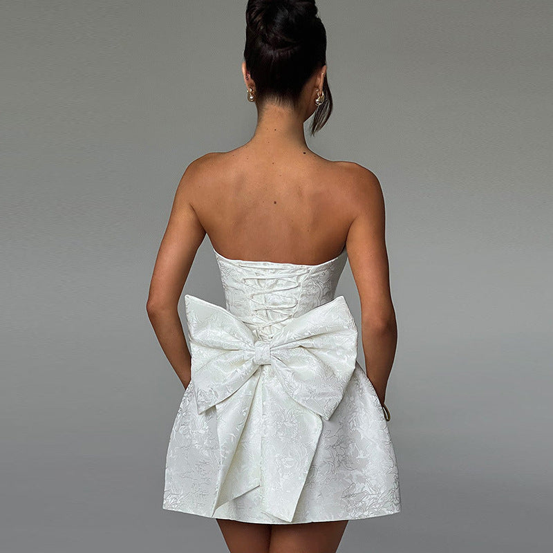 Women’s Strapless Mini Dress with Sculpted Bow Detail