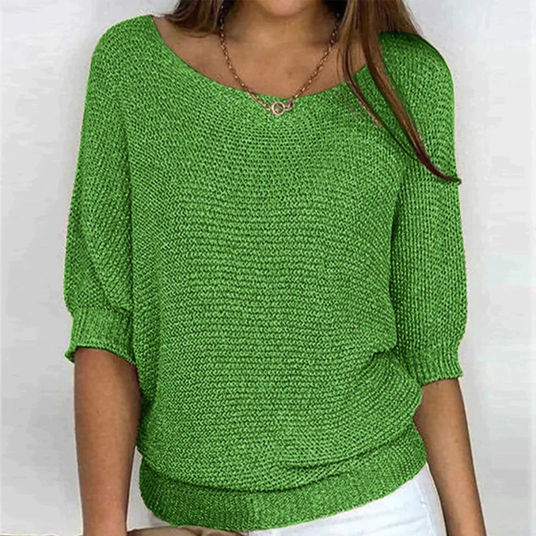 Top in maglia testurizzata da donna con scollo ampio e maniche a tre quarti dalla vestibilità rilassata, ideale per tutti i giorni