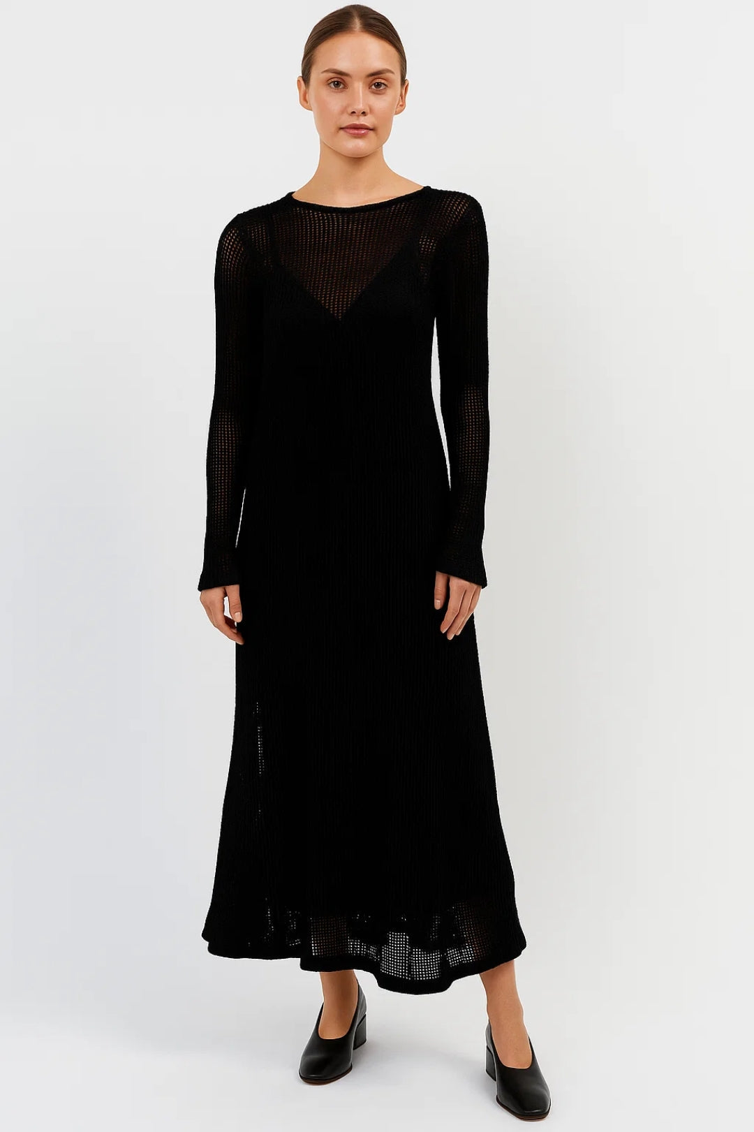 Women’s Dress Sheer Knit Long Sleeve Maxi Silhouette