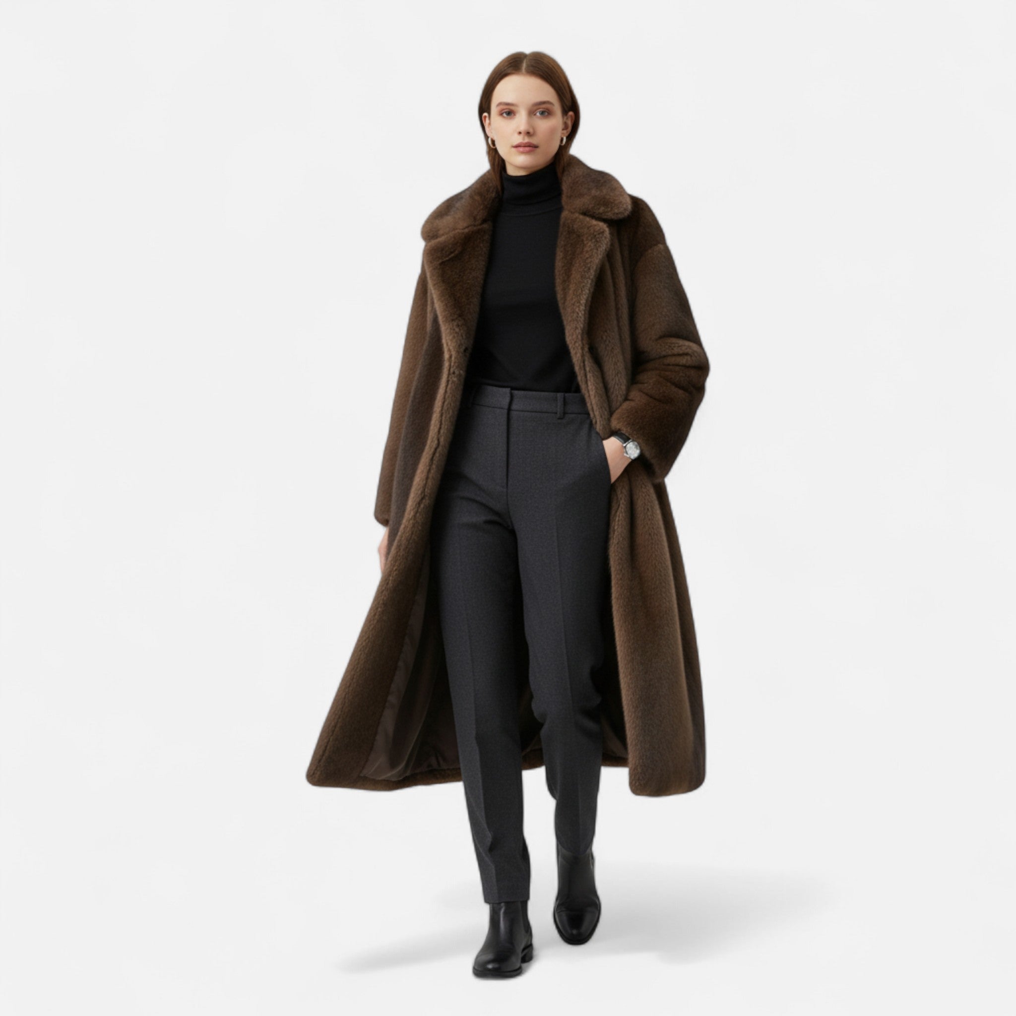 Valmonti | Women’s Long Faux Fur Trench – Heritage Elegance