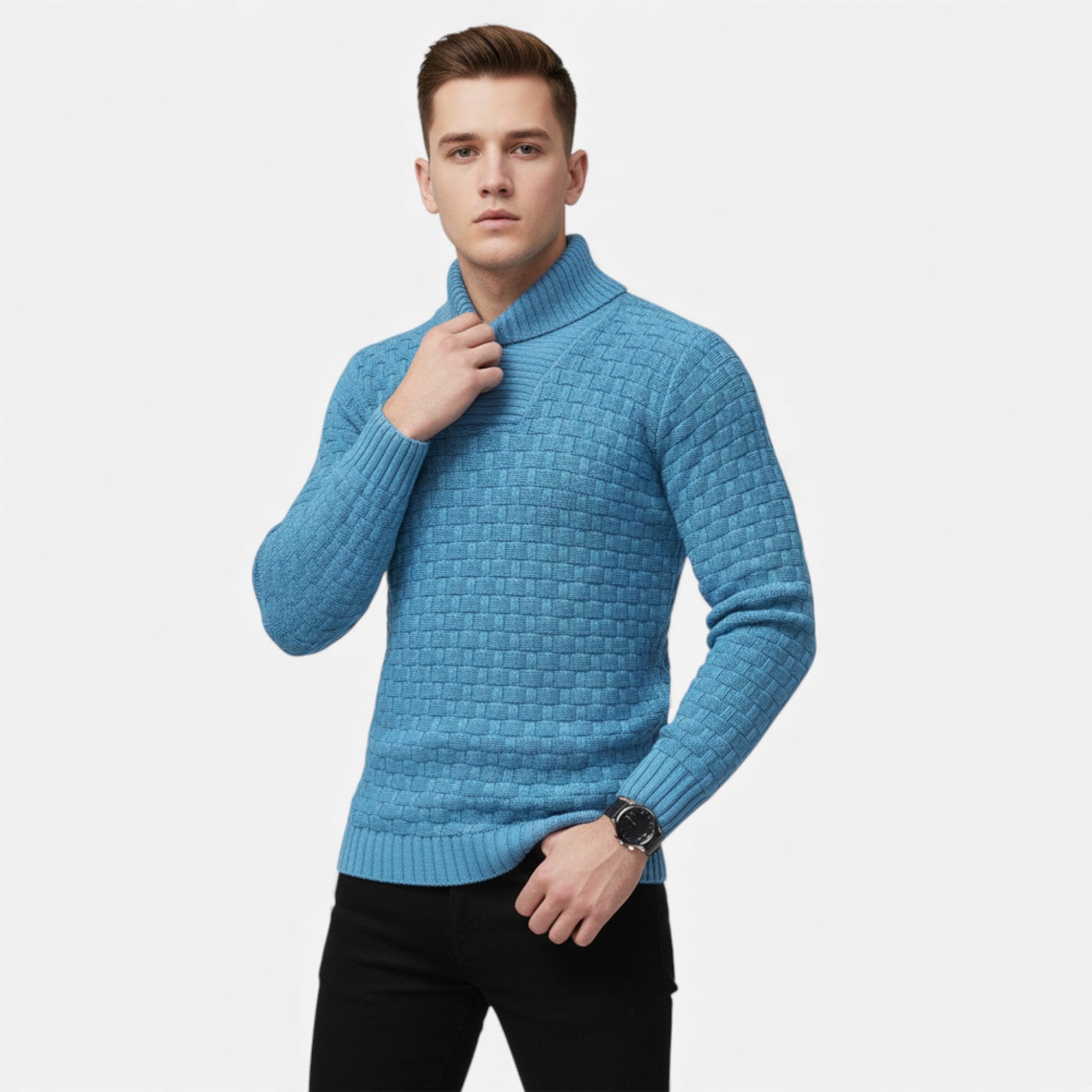 Valmonti | Men’s Turtleneck Button Sweater – Slim Knit Sweater