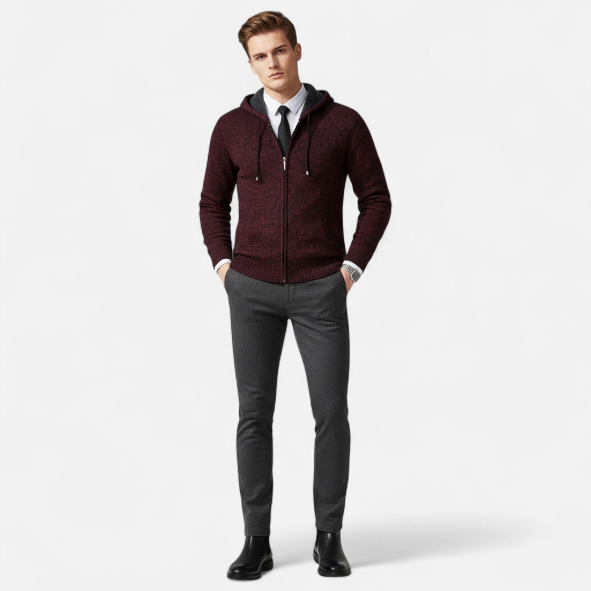 Valmonti | Men’s Zipper Cardigan – Refined Stand-Collar Elegance