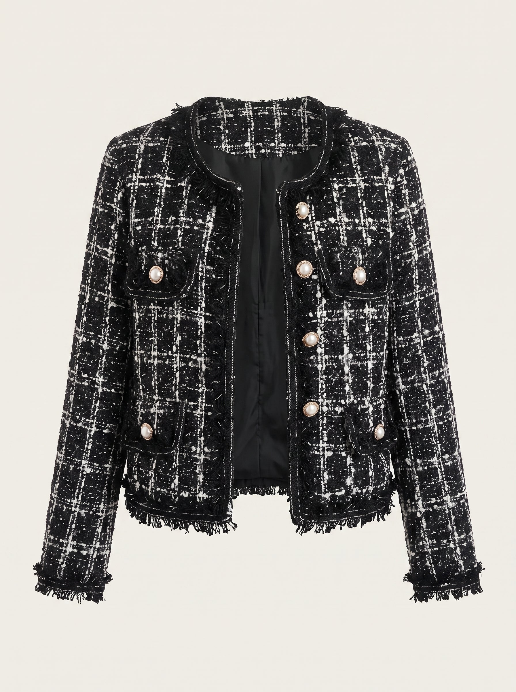 Women’s Bouclé Fringe Jacket – Cropped Textured Layer for Office and Evening Wear