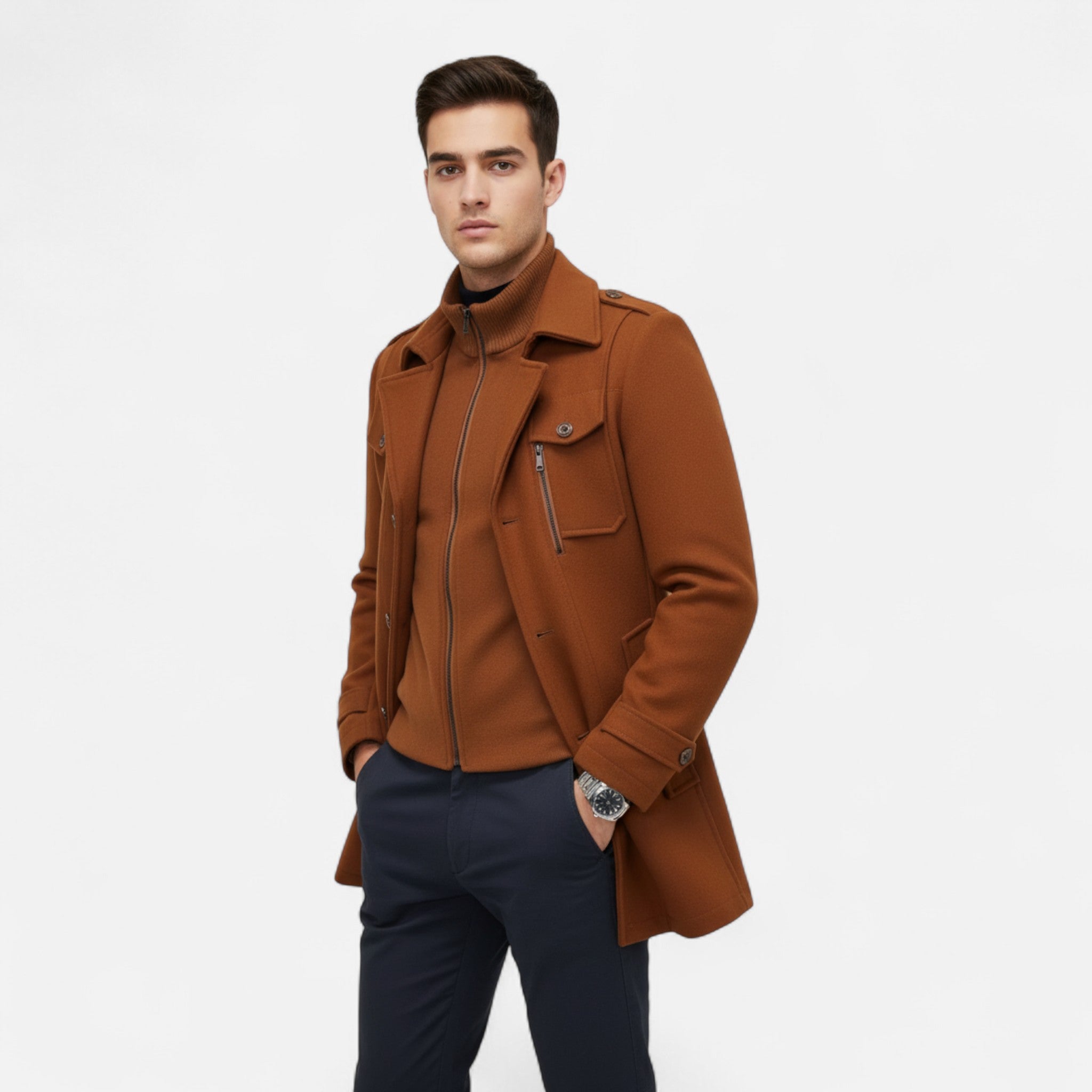 Valmonti | Men’s Slim-Fit Tweed Coat