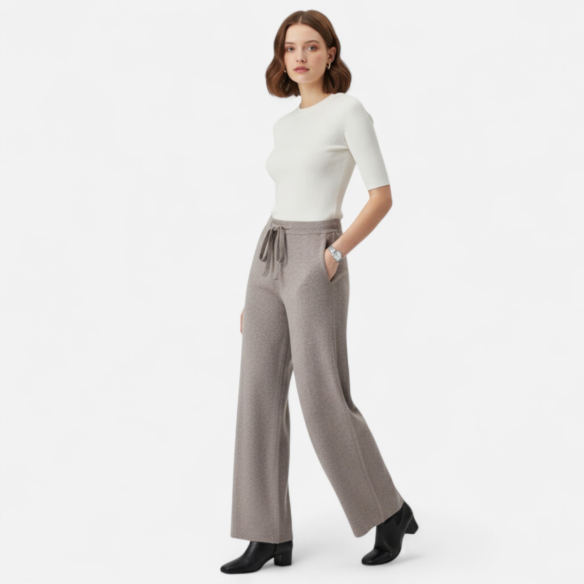 Valmonti | Women’s Knitted Trousers – High-Waist Straight-Leg Elegance