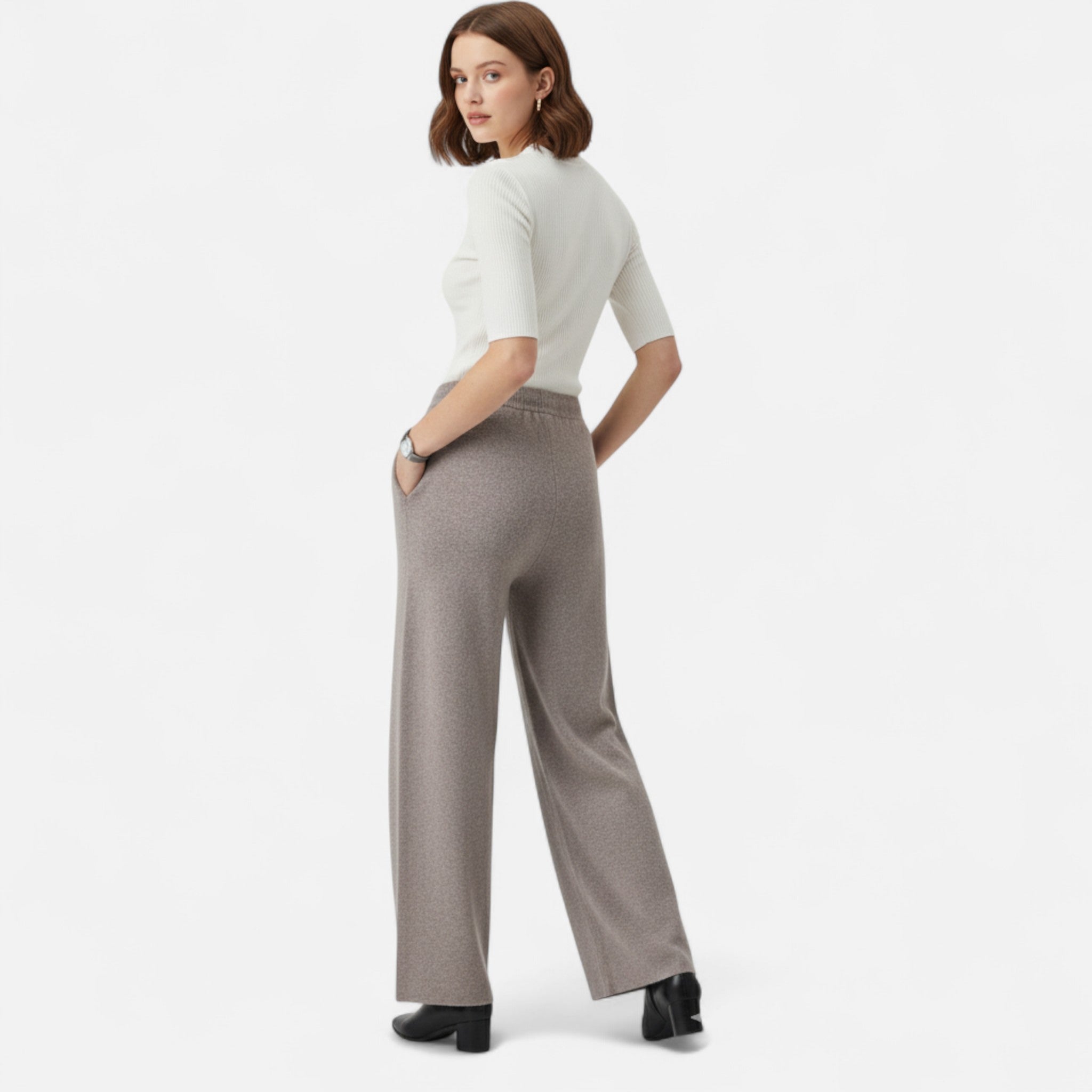Valmonti | Women’s Knitted Trousers – High-Waist Straight-Leg Elegance