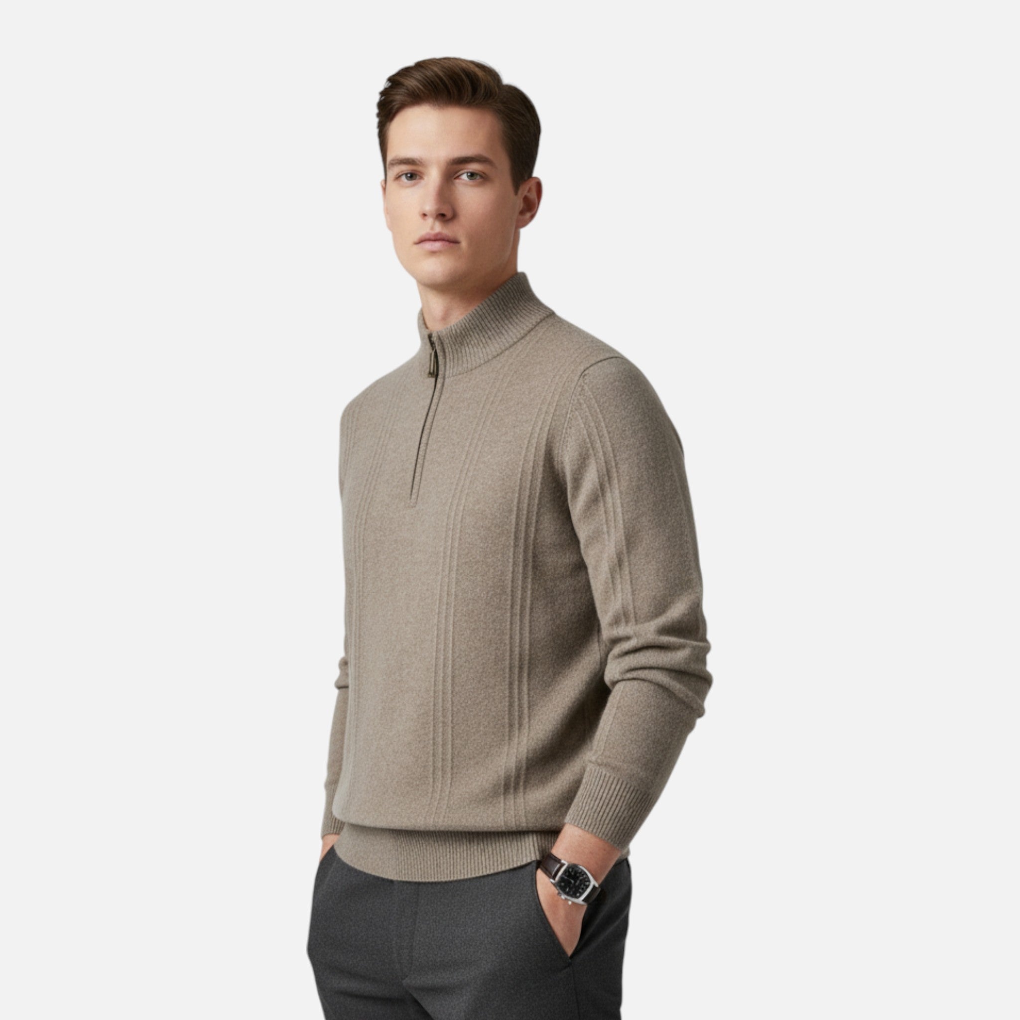 Valmonti | Men’s Sweater – Ribbed Half-Zip Elegance