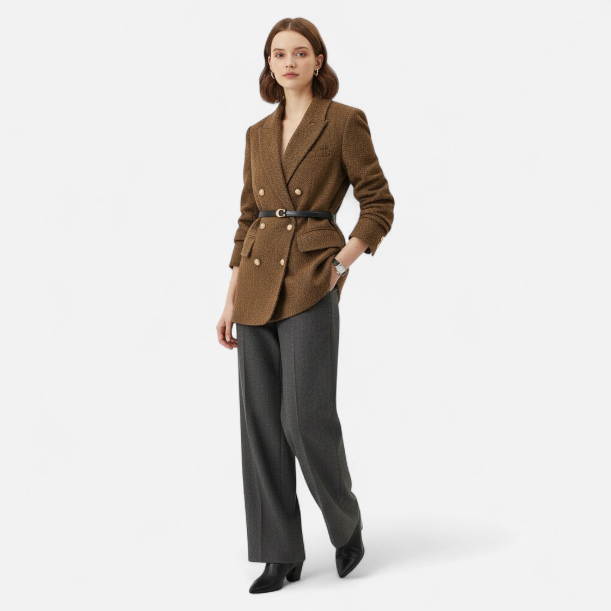Valmonti | Women’s Tweed Coat – Double-Breasted Elegance