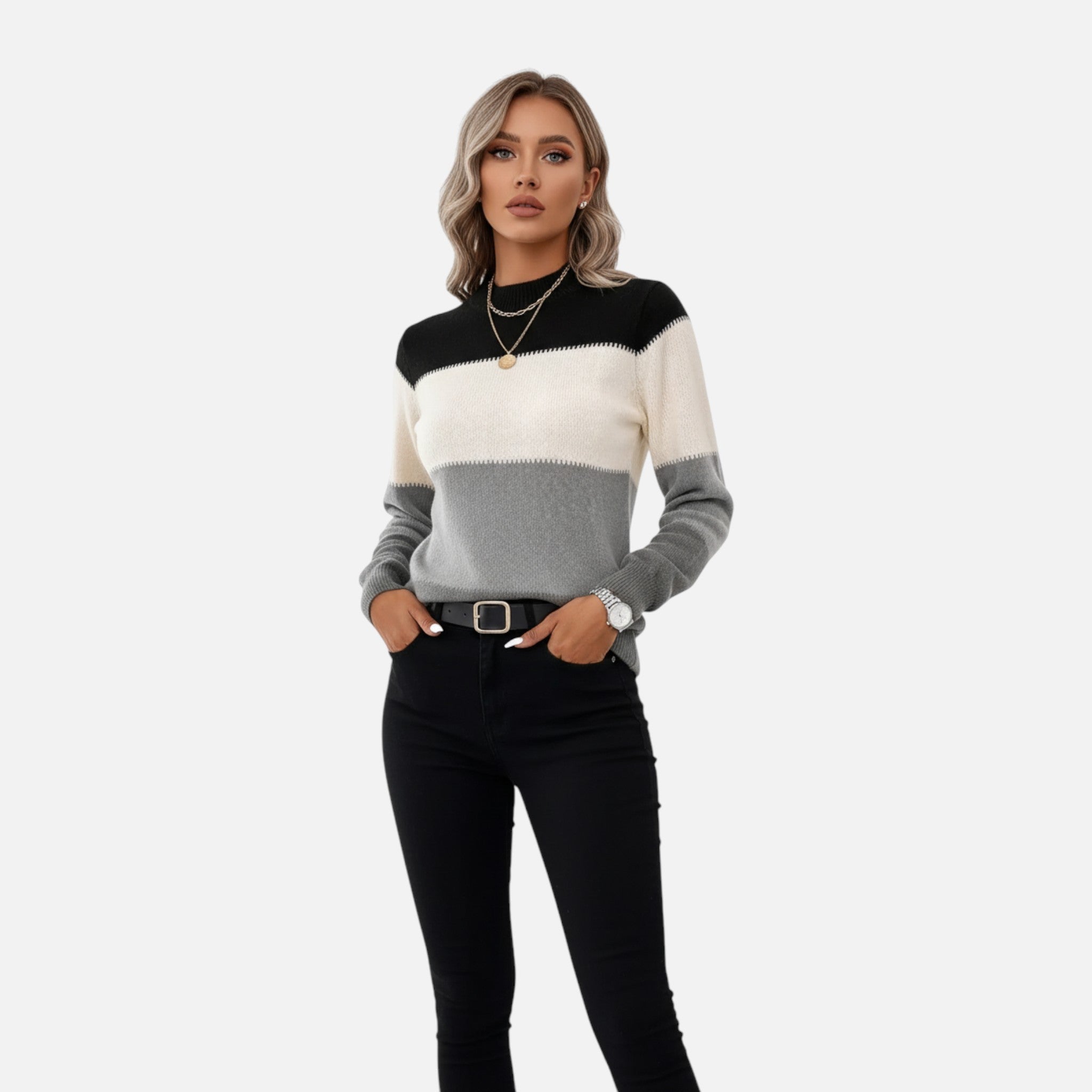 Valmonti | Women’s Striped Knit Crew Neck Sweater