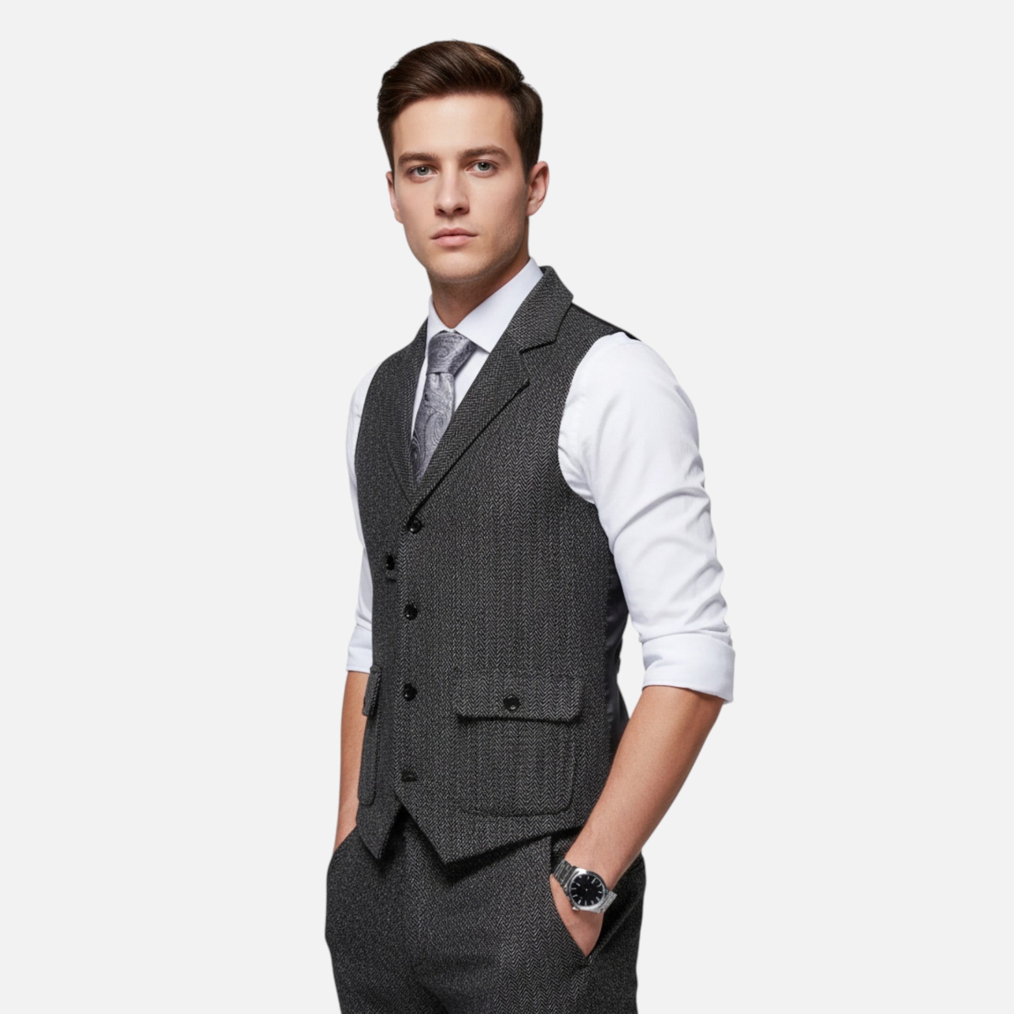 Valmonti | Men’s Herringbone Lapel Vest