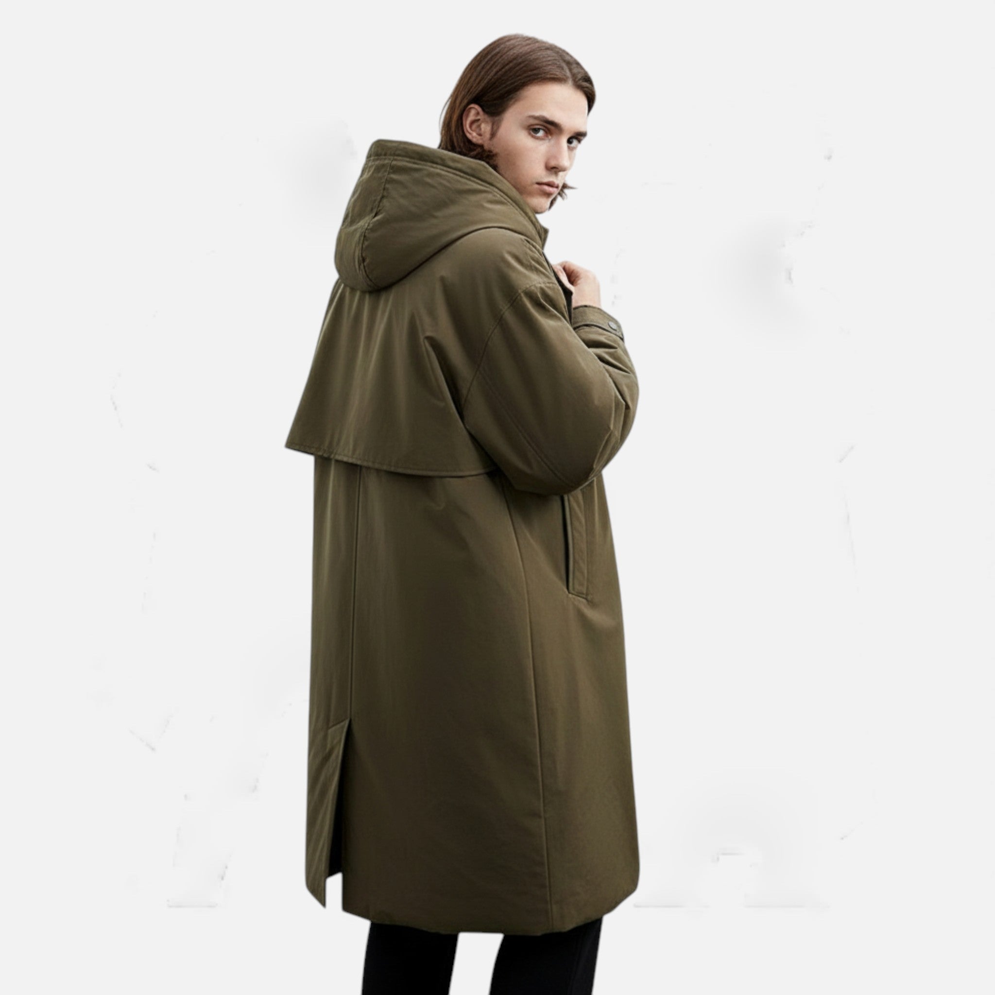 Valmonti | Men’s Hooded Mid-Length Coat – Classic Two-Layer Coat