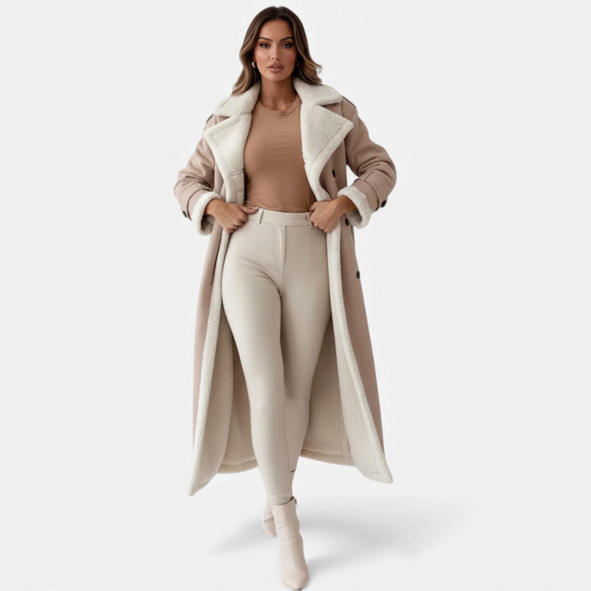 Valmonti | Women’s Belted Wool Trench Coat – Classic Mid-Length Coat