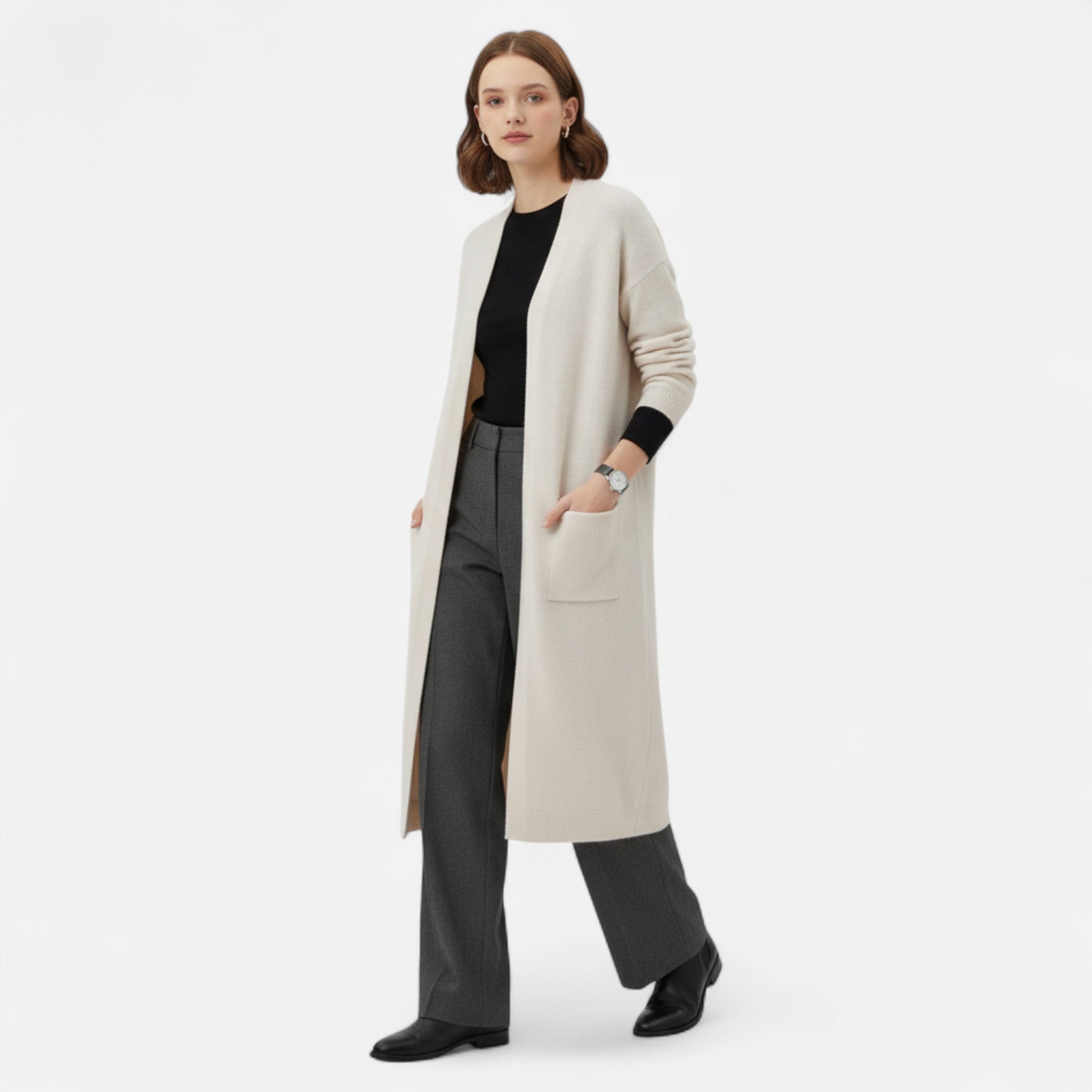 Valmonti | Women’s Open-Front Cardigan – Timeless Long Silhouette