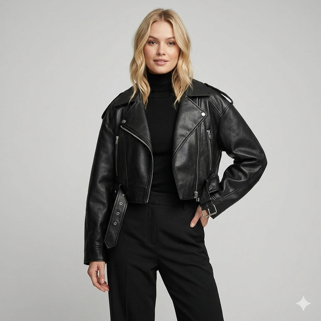 Women’s Faux Leather Jacket – Elegant Tailored Lightweight Stylish Biker Inspired Modern Chic Outerwear