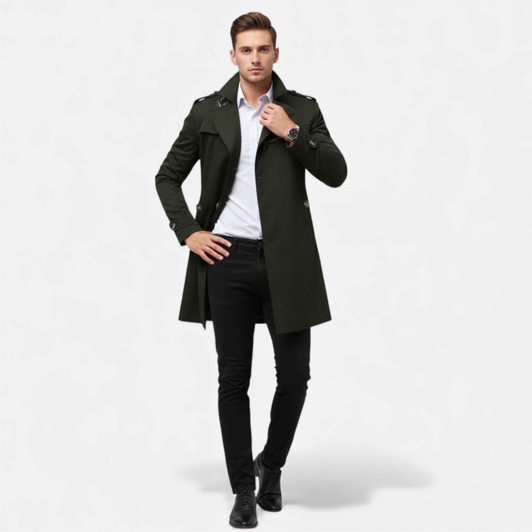 Valmonti | Men’s Lapel Casual Coat – Classic Mid-Length Jacket