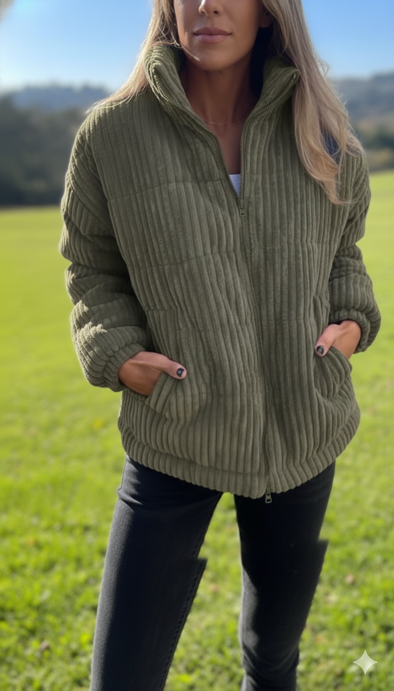 Veste en velours côtelé côtelé pour femme – couche décontractée zippée pour un style hivernal casual