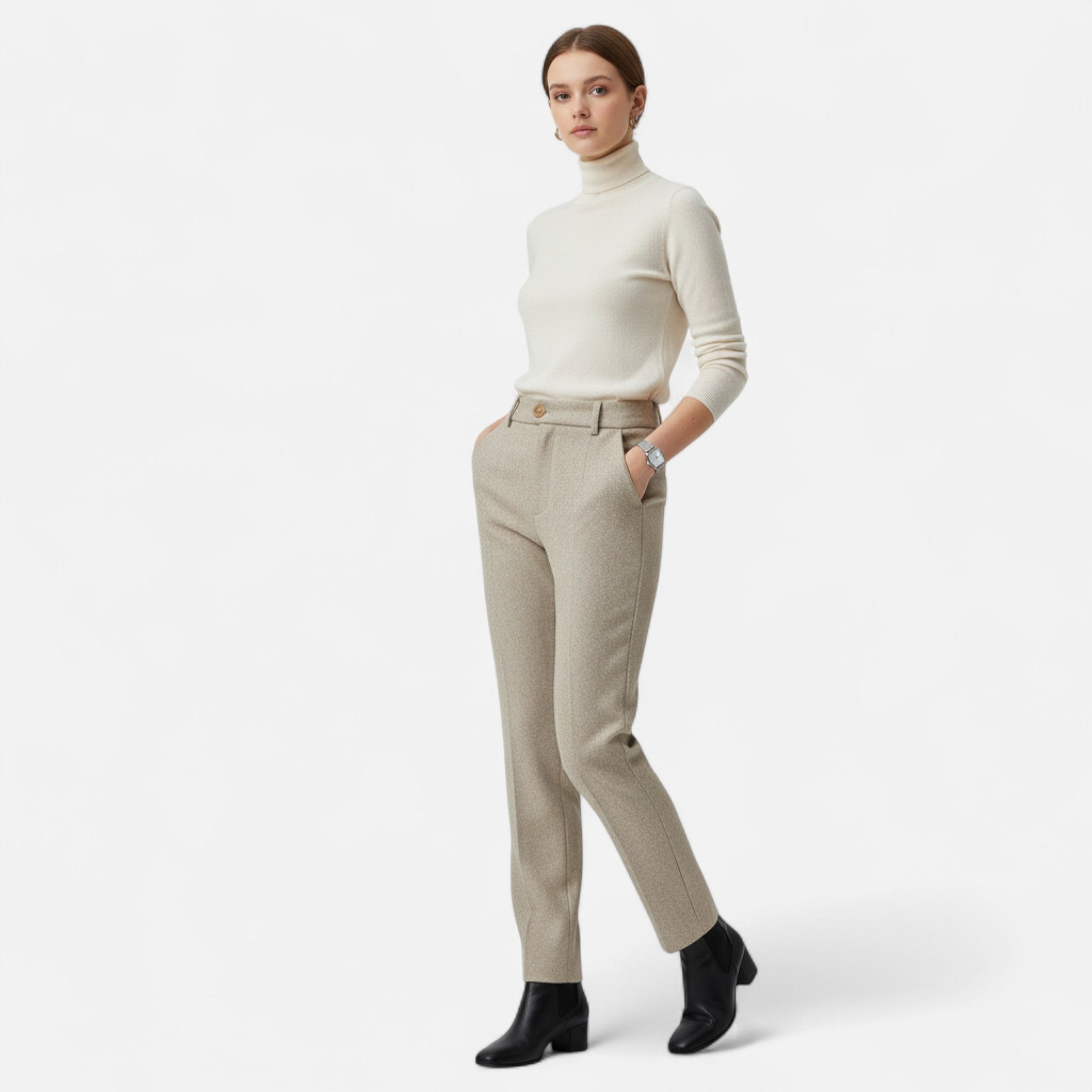 Valmonti | Women’s Wool Pencil Pants – High-Waist Elegance