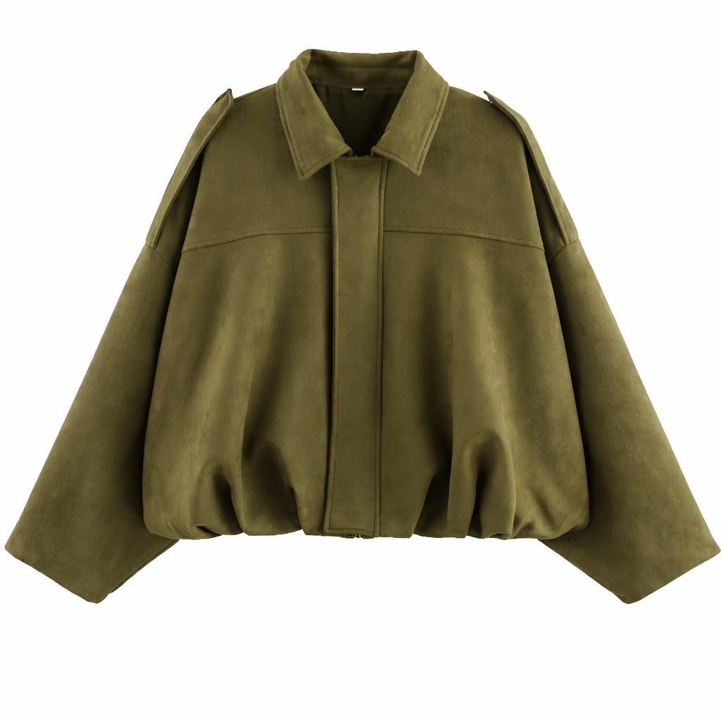 Women’s Oversized Bomber Jacket – Relaxed Shirt-Collar Layer for Autumn and Winter