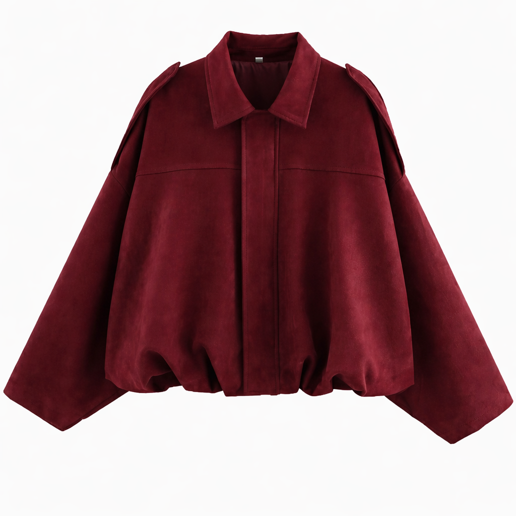 Women’s Oversized Bomber Jacket – Relaxed Shirt-Collar Layer for Autumn and Winter